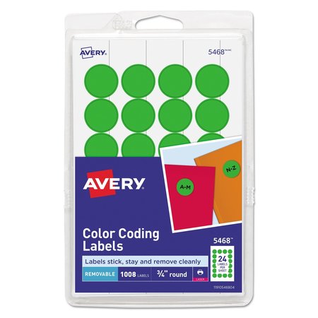 AVERY DENNISON Label, 0.75", Round, NGreen, PK1008 05468